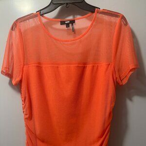DKNY Women's Sheer Mesh Top – Bright Coral (Size M)